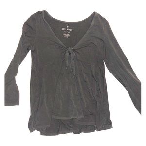 American Eagle Grey Quarter Sleeve Tie Top